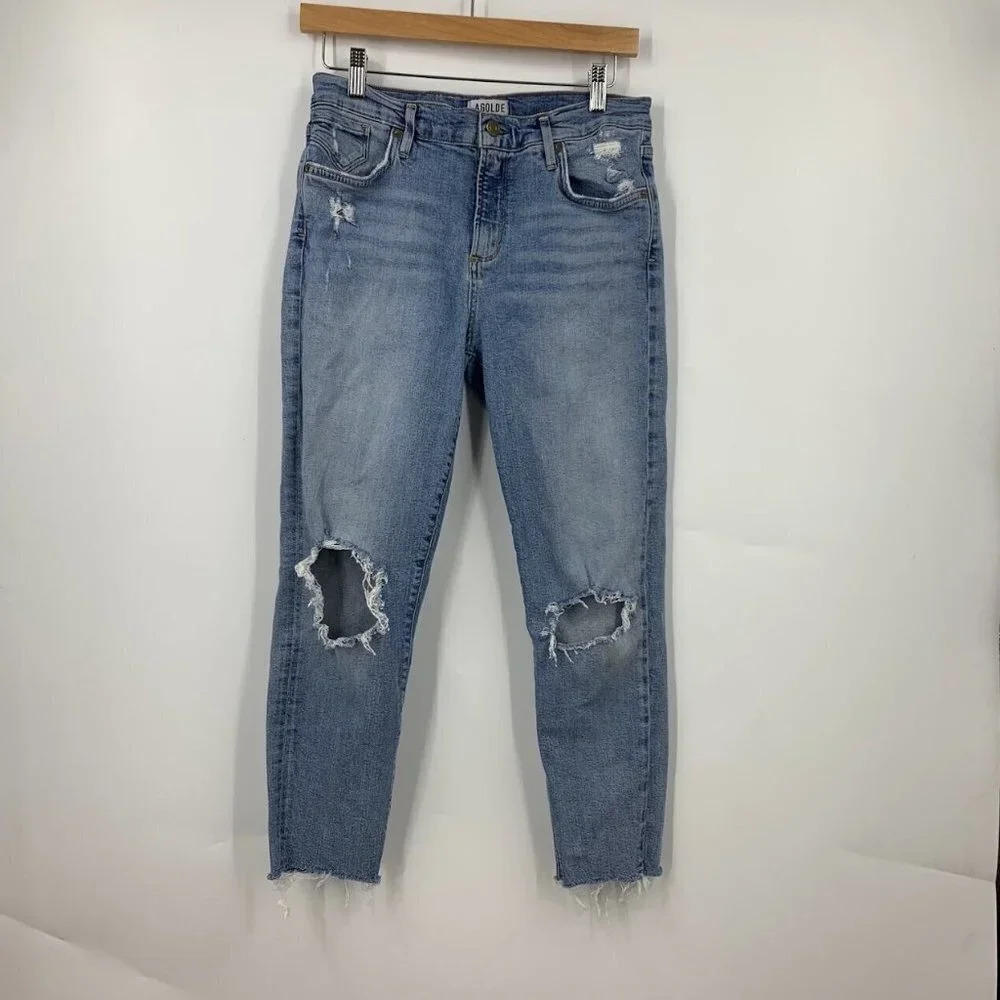 Agolde Women's Sophie‎ Distressed Raw Hem Cropped Jeans in Outside SIze 29